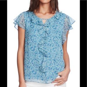 Vince Camuto Blue Floral Sleeveless Chiffon Top XS